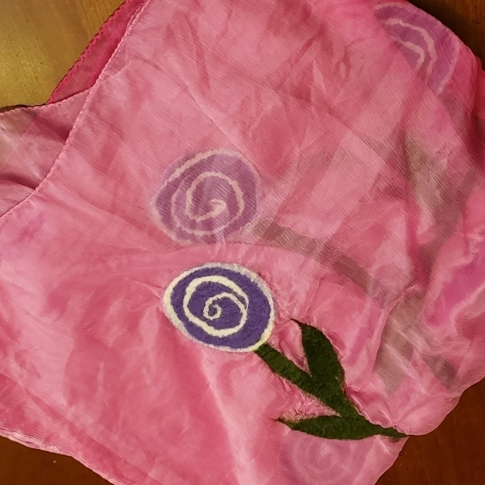 Silk and Wool Scarf Semi Sheer NWT Pinks and Green
